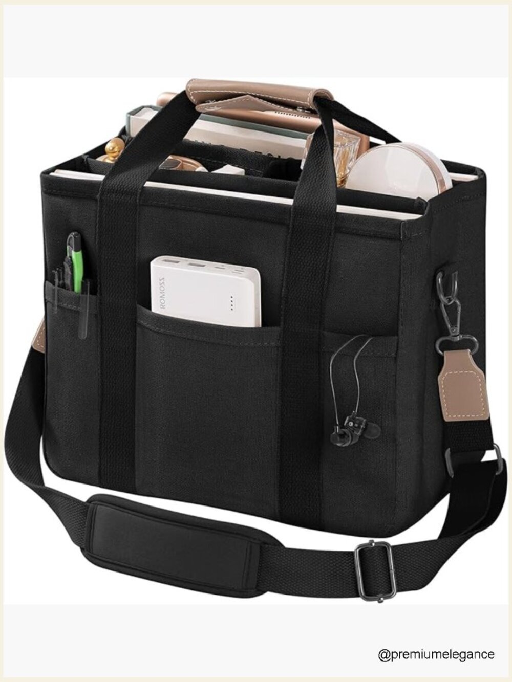 Canvas Tote Bag with Multi Pockets Crossbody Handbag for Women